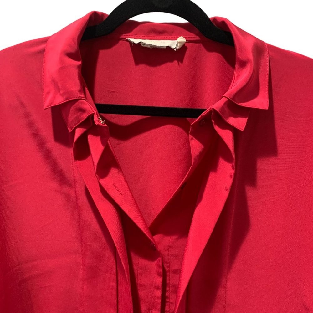 Geoffrey Beene double collar button down red Blouse women's sz L